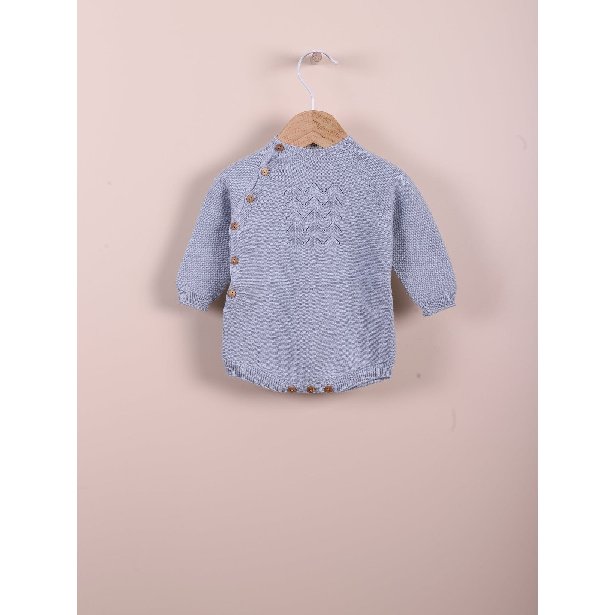 Organic Knitted Long Sleeve Romper - Blue