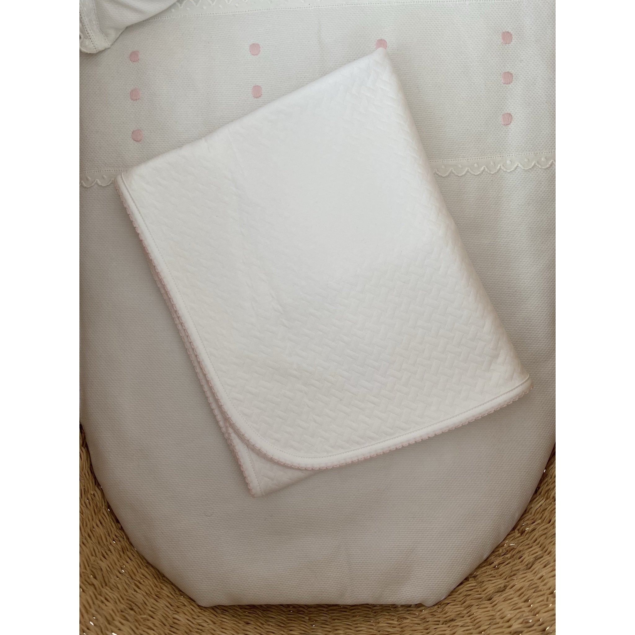 White Basket Pima Blanket - Pink Trim